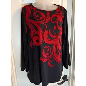 Chicos Top Black And Red Liquid Knit Sz 2 L Stretch Business Casual